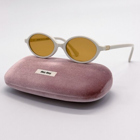 NEW MIU MIU SMU 04Z 14240D OVAL WHITE GOLD WOMEN SUNGLASSES MU04ZS 14240D - Picture 3 of 14